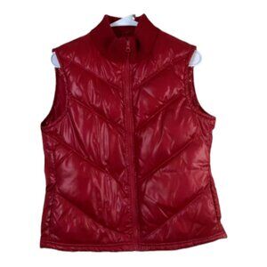 Old Navy M Puffer Vest Red Womens Sleeveless Zip Up Cozy Fleece Lined Shiny